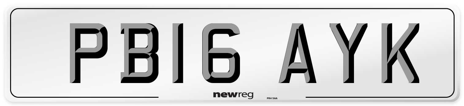 PB16 AYK Number Plate from New Reg